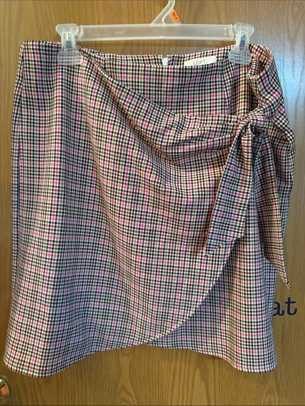 LOFT Pink Plaid A-Line Tie-Waist Skirt